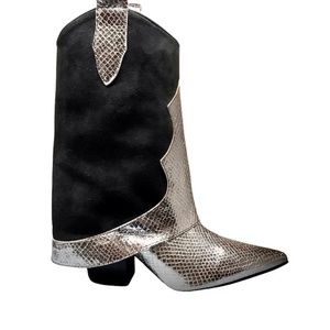 DOMENICO VACCA TEXAN BOOT! Silver Black Suede Lizard. 100% made in Italy  NWT!